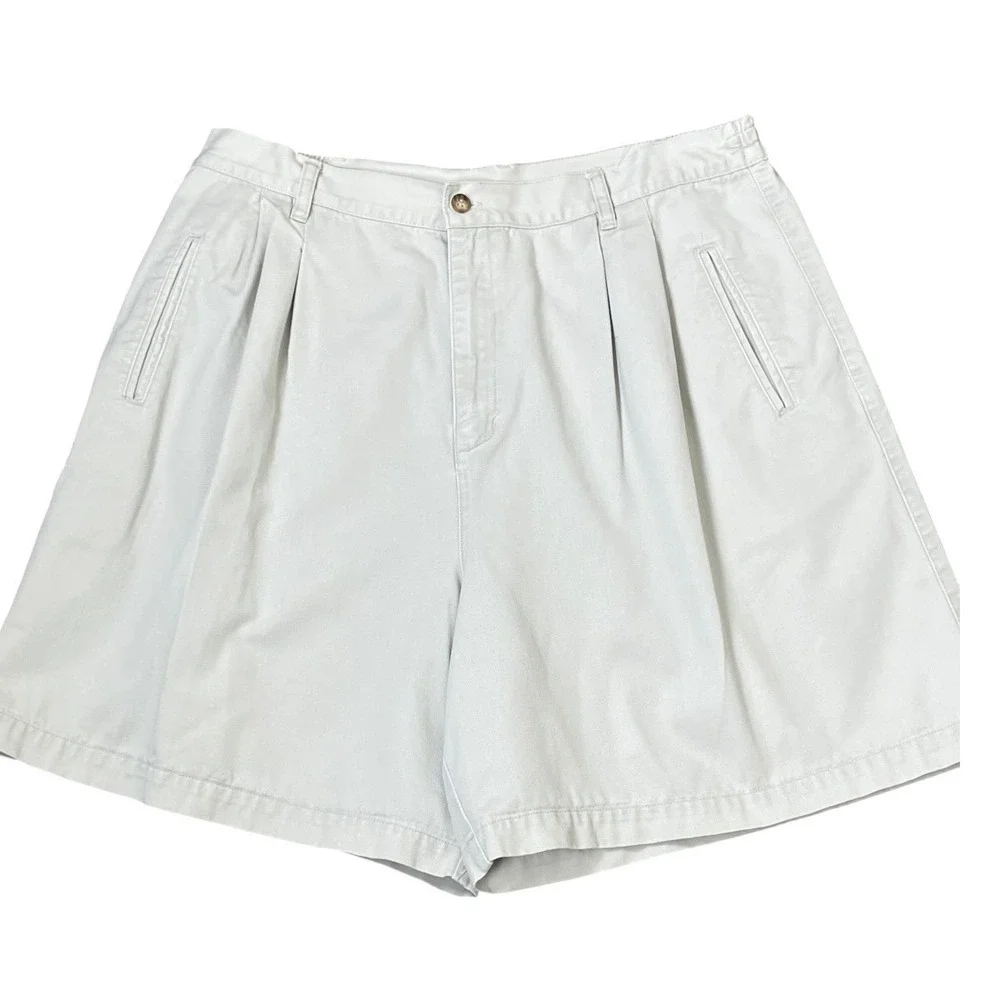 Jones New York Women Beige Pleated Shorts 16W Cotton Elastic Waist Casual‎